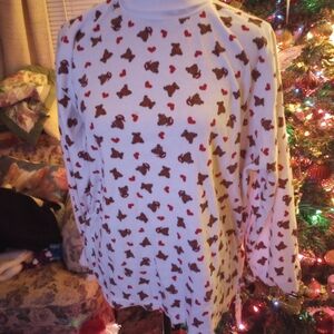 Karen Scott White and Brown Teddy Bear Sweater